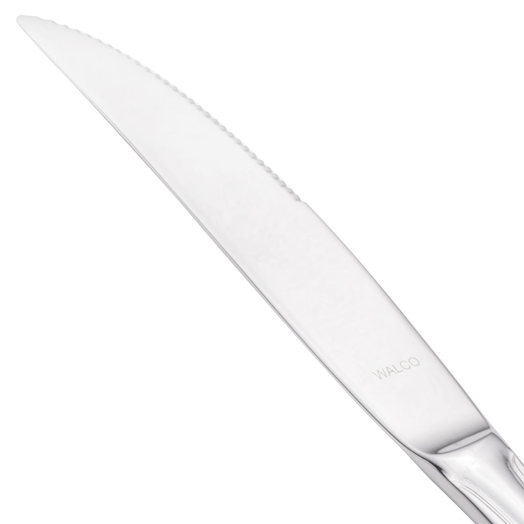 Walco 9622 Ultra 9 5/16" 18/10 Stainless Steel Extra Heavy Weight Solid Handle Steak Knife - 12/Pack