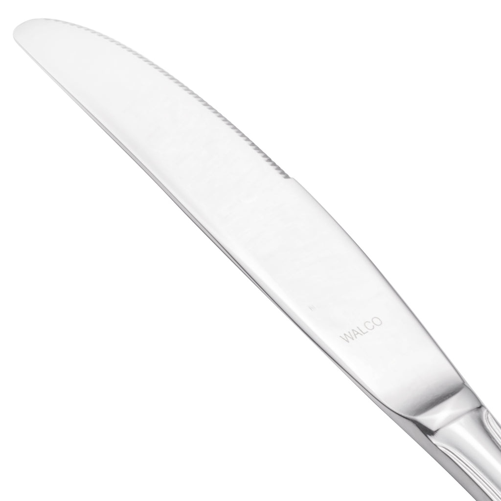 Walco 9645 Ultra 8 13/16" 18/10 Stainless Steel Extra Heavy Weight Dinner Knife - 12/Pack