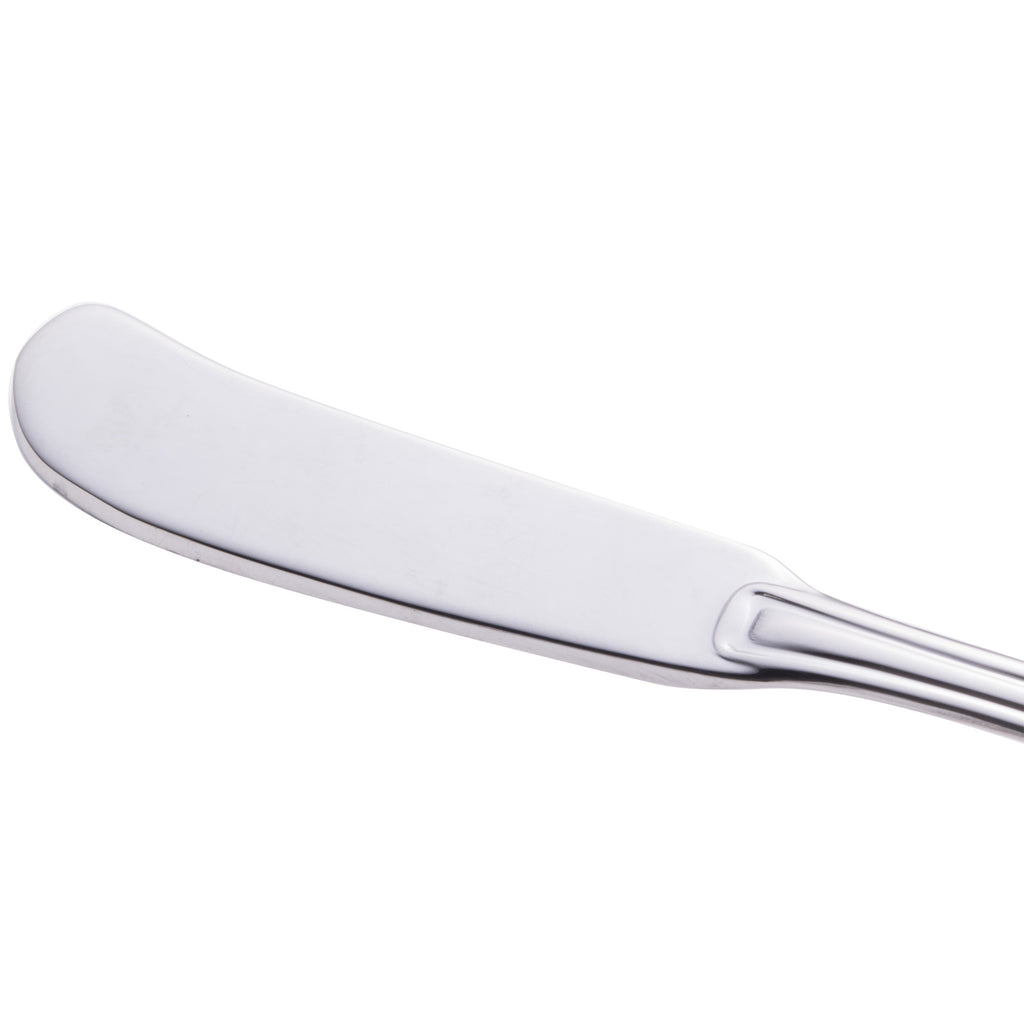 Walco 9011 Barony 6 5/8" 18/0 Stainless Steel Heavy Weight Flat Handle Butter Spreader - 12/Pack