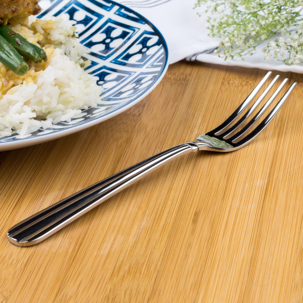 Acopa Harmony 7 11/16" 18/8 Stainless Steel Extra Heavy Weight European Table Fork - 12/Pack