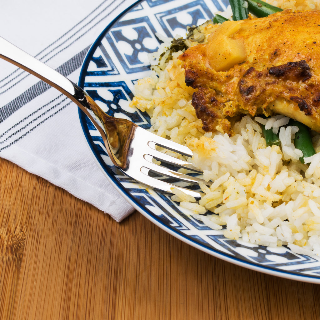 Acopa Benson 8 1/8" 18/0 Stainless Steel Heavy Weight European Table Fork - 12/Pack