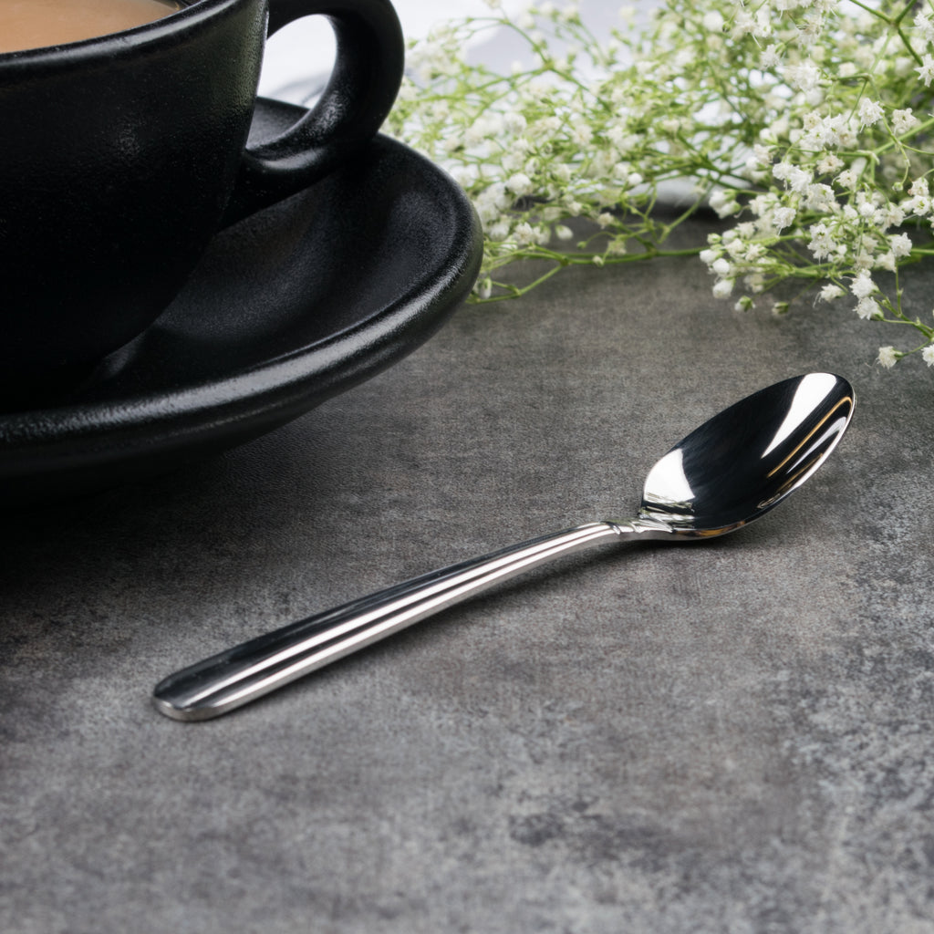 Acopa Harmony 4 5/16" 18/8 Stainless Steel Extra Heavy Weight Demitasse Spoon - 12/Pack
