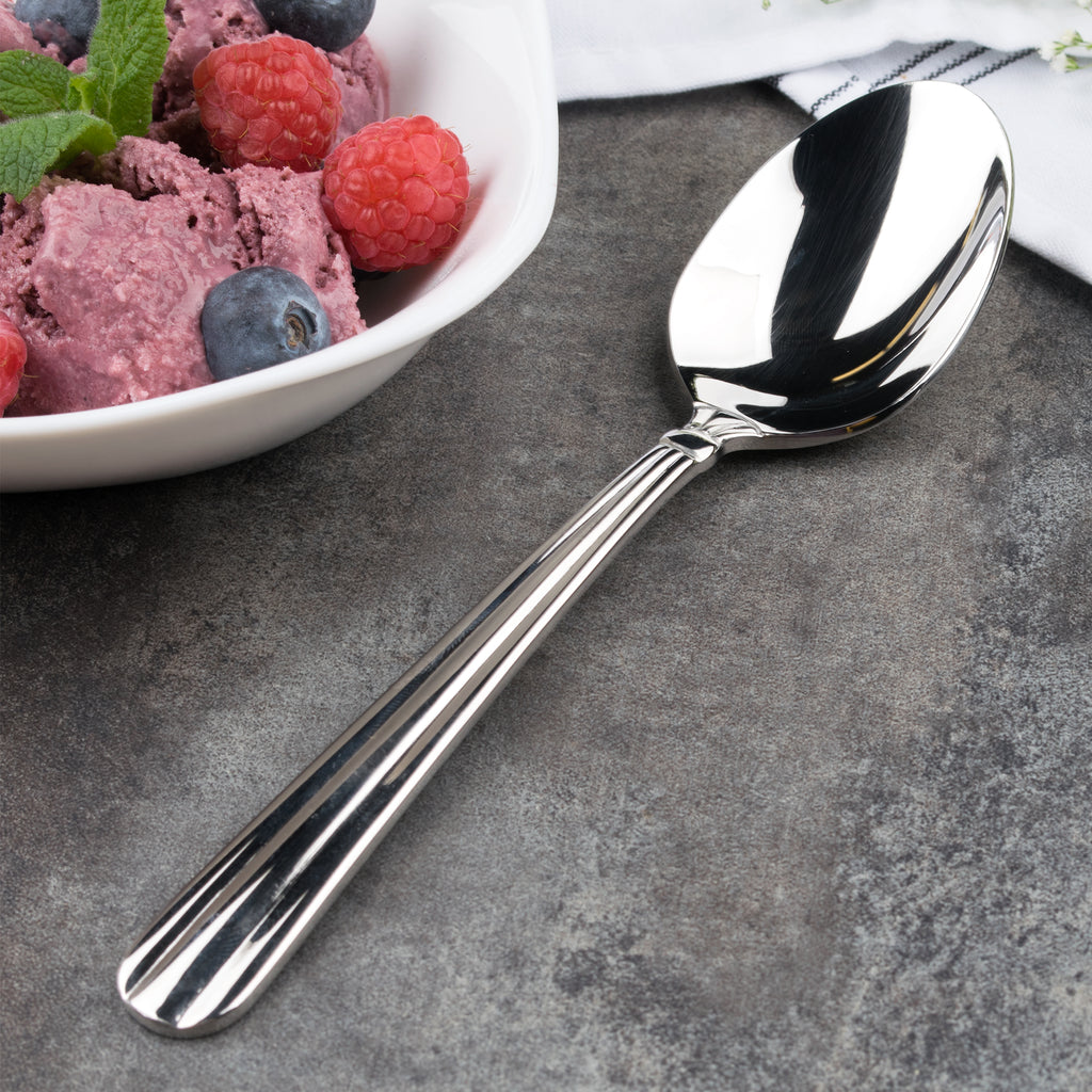 Acopa Harmony 7 1/4" 18/8 Stainless Steel Extra Heavy Weight Oval Bowl Dinner / Dessert Spoon - 12/Pack
