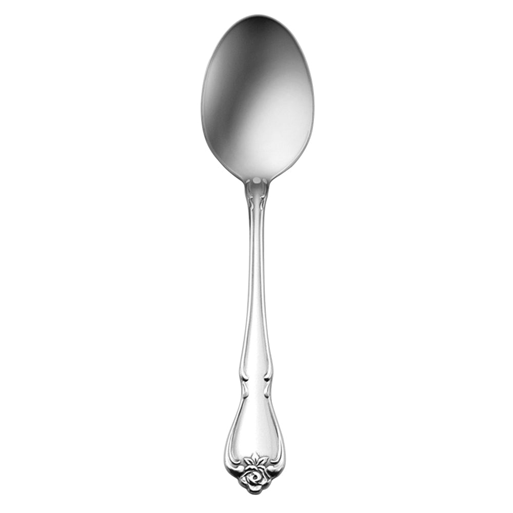 Oneida 2552SPLF Arbor Rose 6 7/8" 18/10 Stainless Steel Extra Heavy Weight Oval Bowl Soup / Dessert Spoon - 12/Pack
