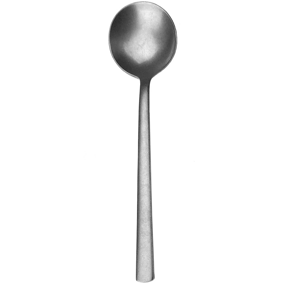 Walco 1212FS Erik 6 1/8" 18/10 Fieldstone Finish Stainless Steel Extra Heavy Weight Bouillon Spoon - 12/Pack