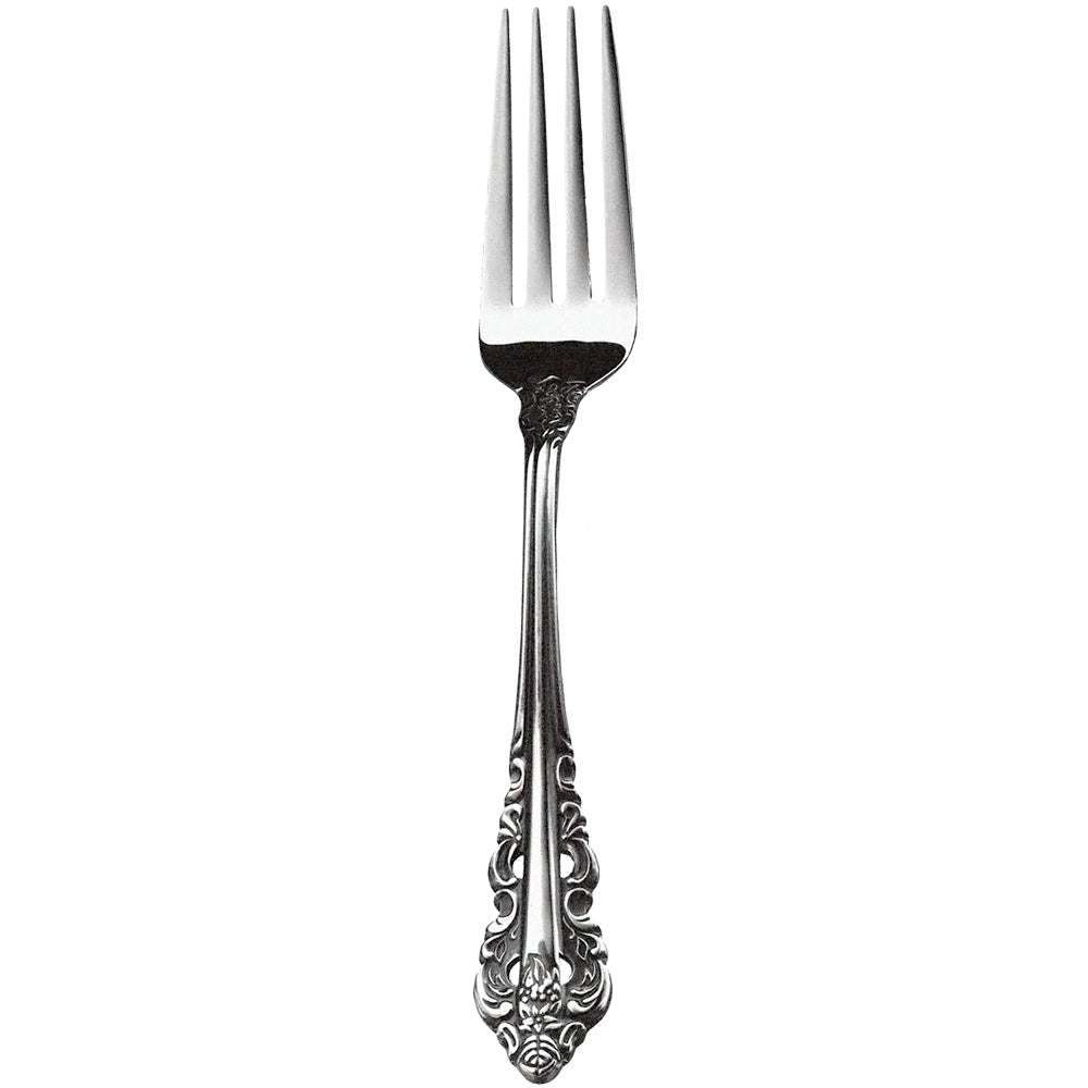 Walco 6805FS Classic Baroque 7 5/8" 18/10 Fieldstone Finish Stainless Steel Extra Heavy Weight Dinner Fork - 12/Pack