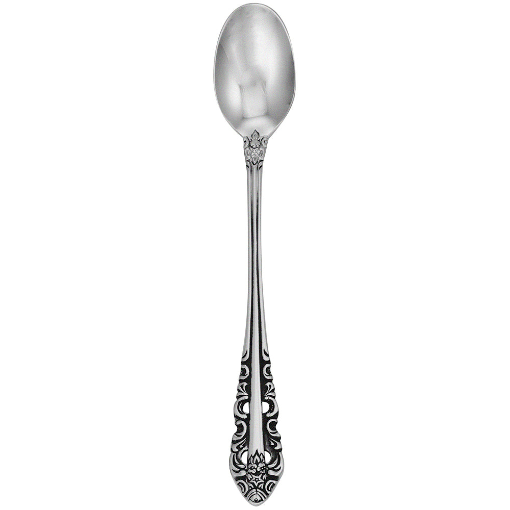 Walco 6804FS Classic Baroque 7 1/4" 18/10 Stainless Steel Extra Heavy Weight Iced Tea Spoon with Fieldstone Finish - 12/Pack