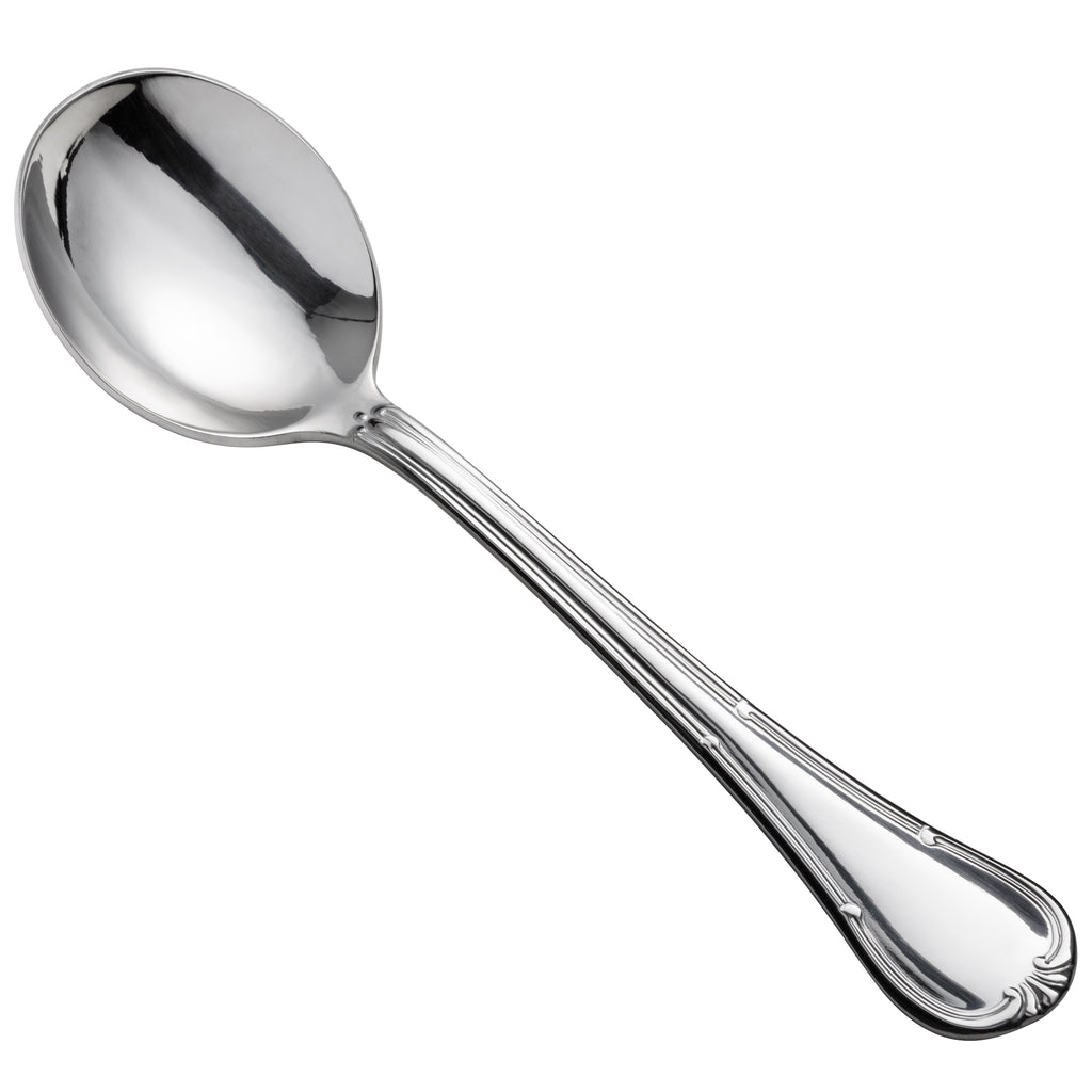 Oneida B022SRBF Titian 6 1/2" 18/0 Heavy Weight Stainless Steel Round Bowl Soup Spoon - 12/Pack