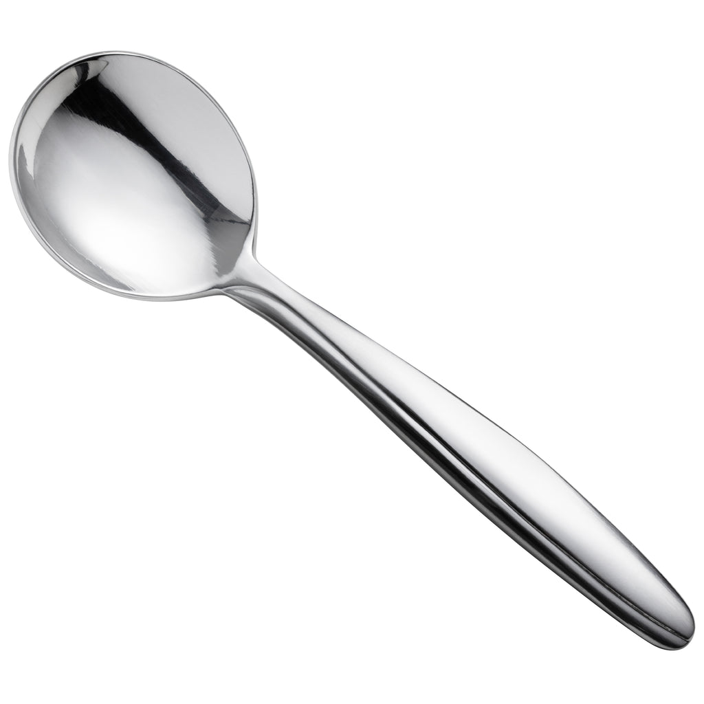 Oneida B636SBLF Glissade 5 3/4" 18/0 Heavy Weight Stainless Steel Bouillon Soup Spoon - 12/Pack