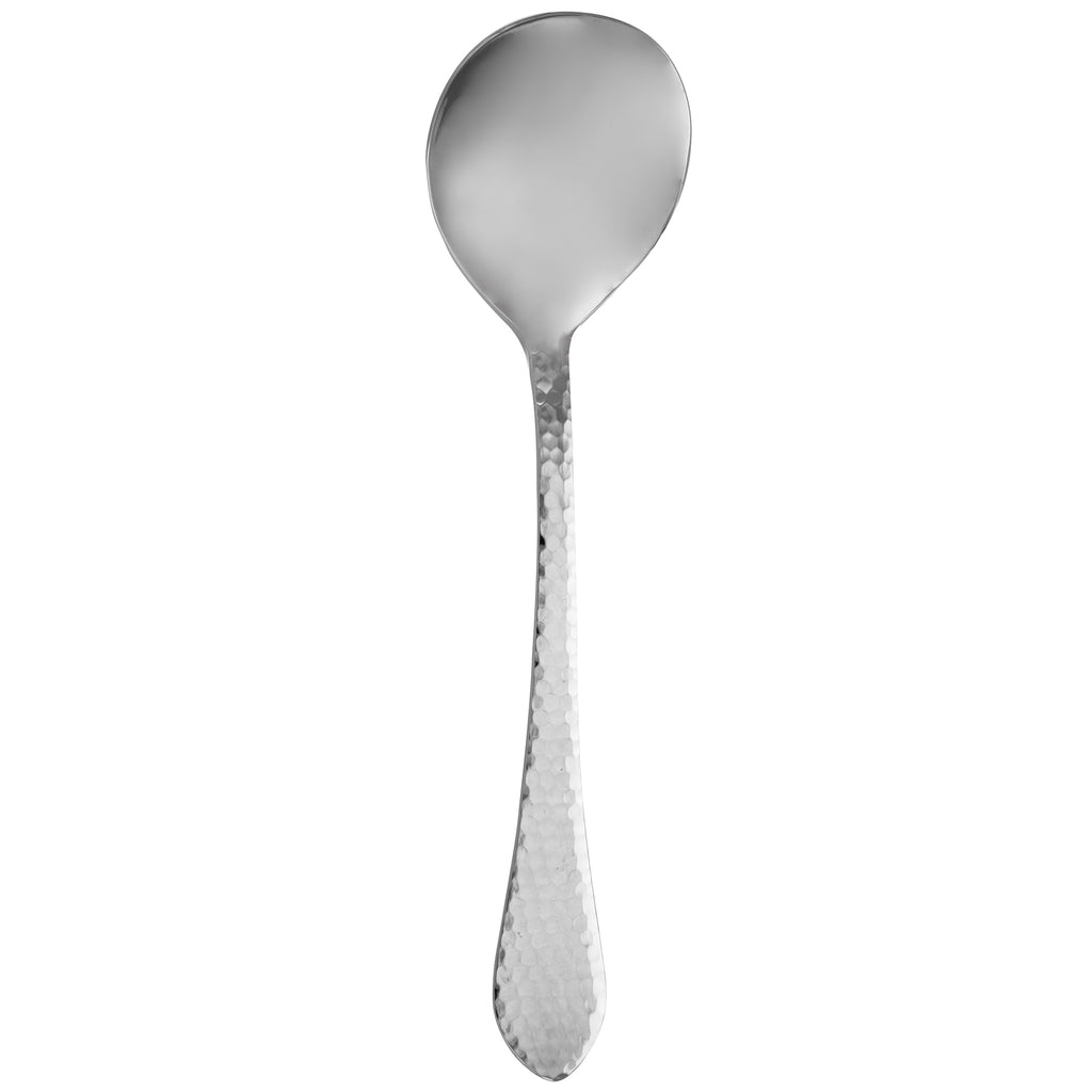 Walco IR015 Ironstone 9 1/2" 18/10 Stainless Steel Extra Heavy Weight Hammered Serving Spoon