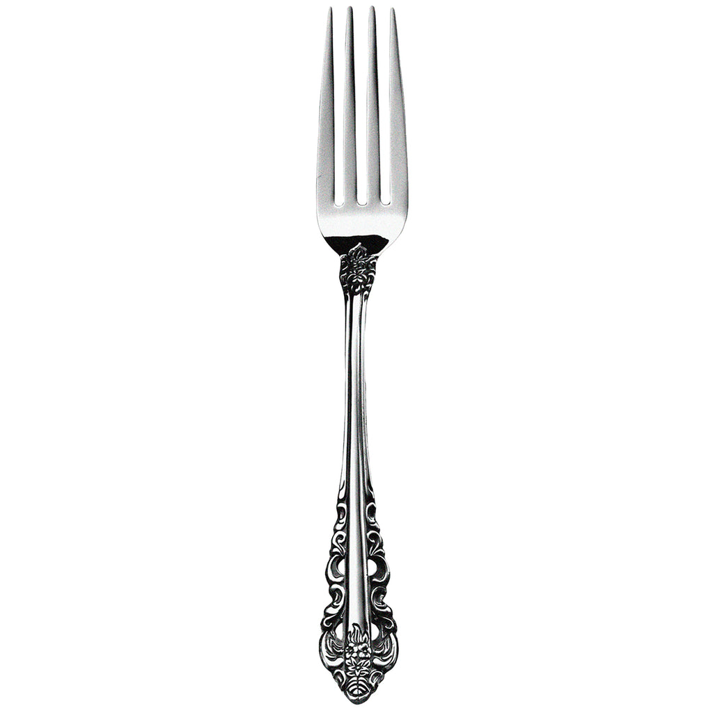 Walco 68051FS Classic Baroque 8 1/8" 18/10 Fieldstone Finish Stainless Steel Extra Heavy Weight European Table Fork - 12/Pack