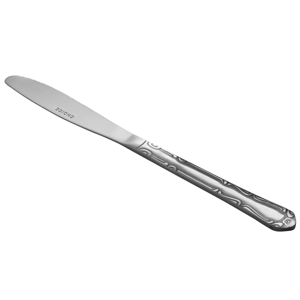 Choice Bethany 8 1/2" 18/0 Stainless Steel Dinner Knife - 12/Pack