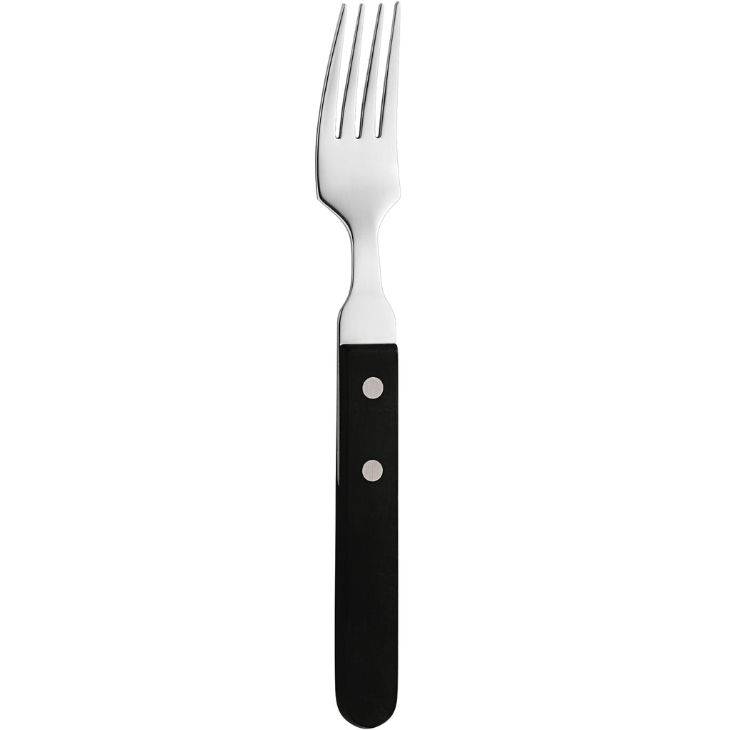 Amefa 700000B000340 7 7/8" 18/0 Stainless Steel Dinner Fork with Black Plastic Handle - 12/Pack
