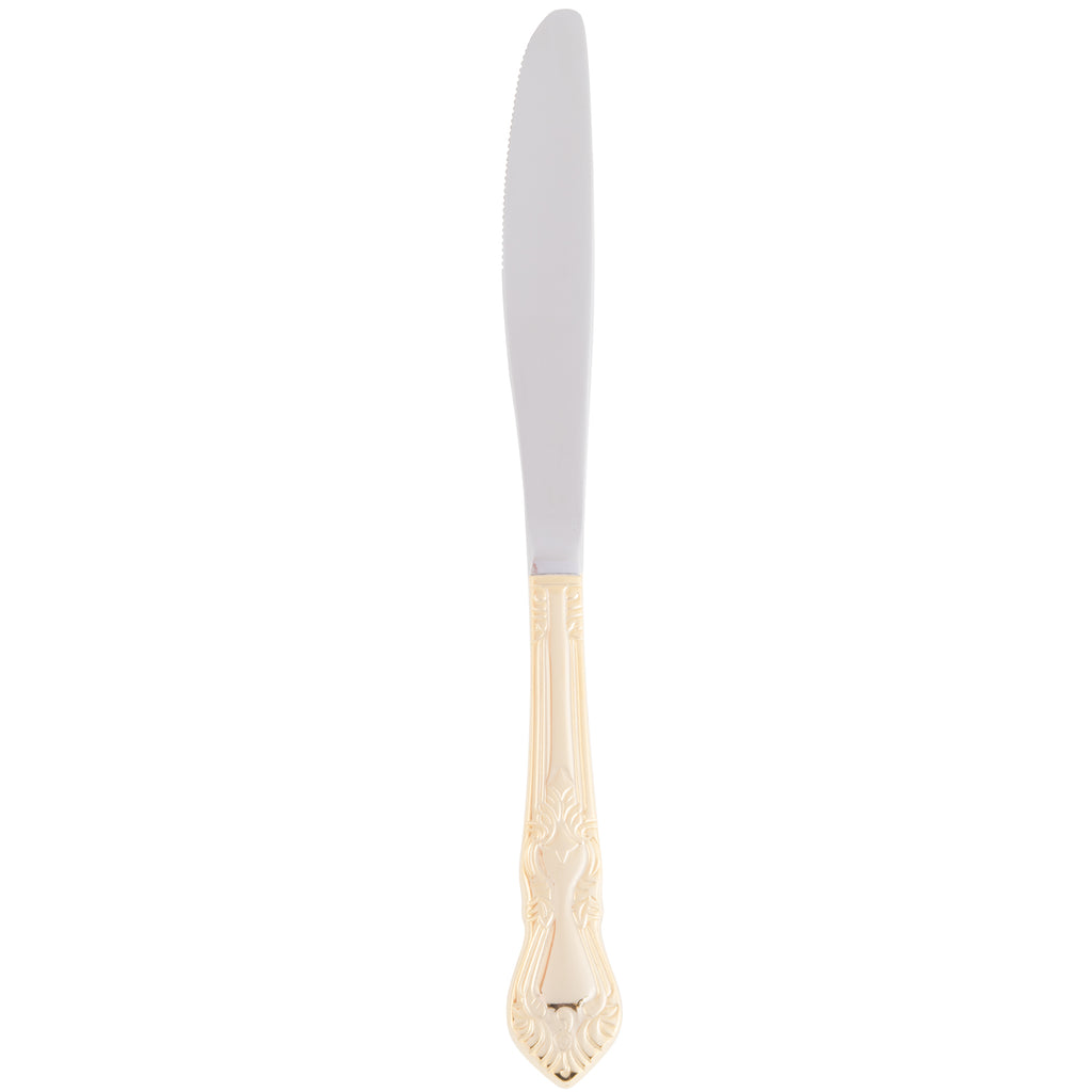 10 Strawberry Street CRWNGLD-DK Crown Royal 8 1/2" Gold Plated 18/0 Heavy Weight Stainless Steel Dinner Knife - 12/Pack